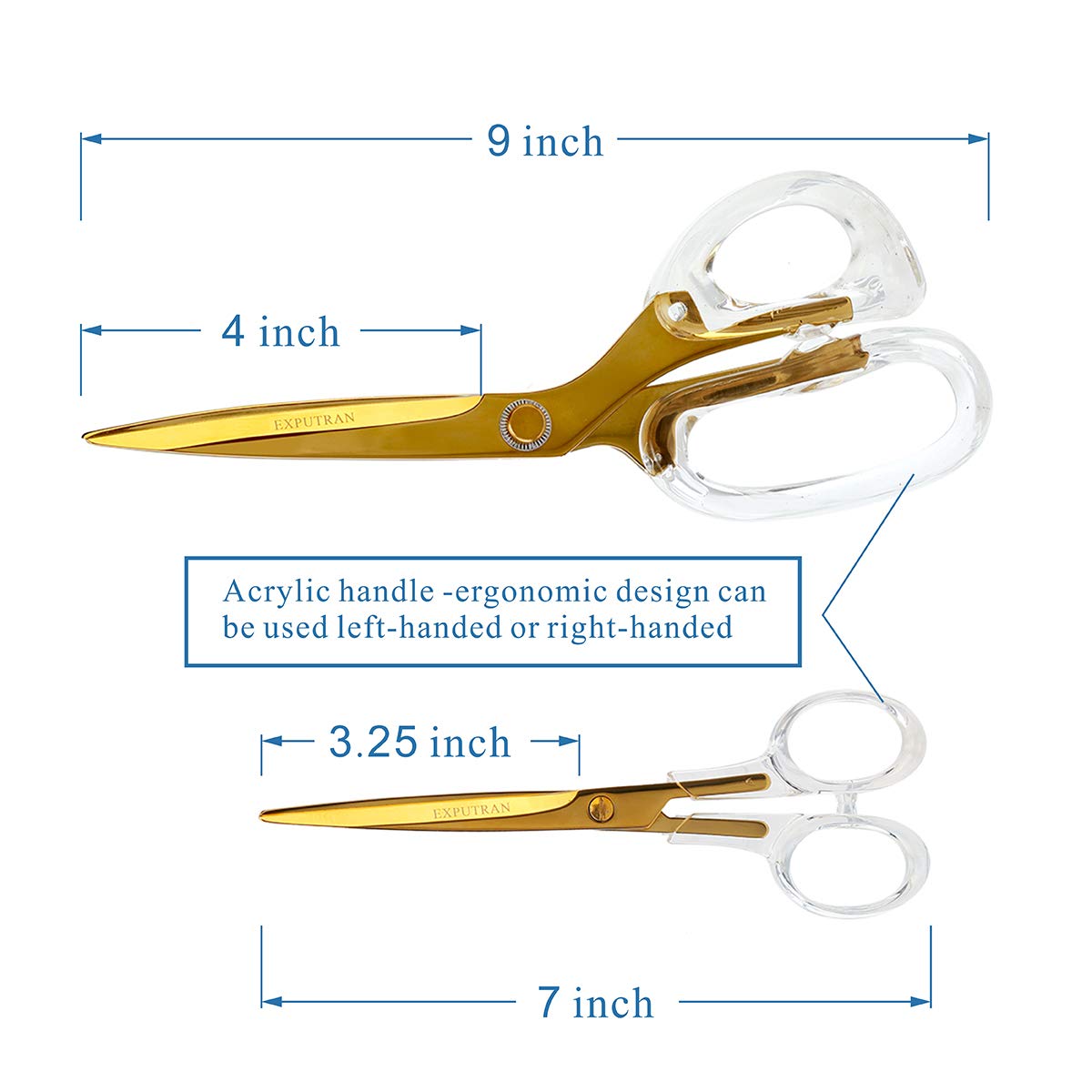 EXPUTRAN Acrylic Scissors, 9 inch and 7inch Set, Clear and Gold-Toned Scissors for Left and Right Hand, Craft Scissors,Gold Office Supplies and Accessories