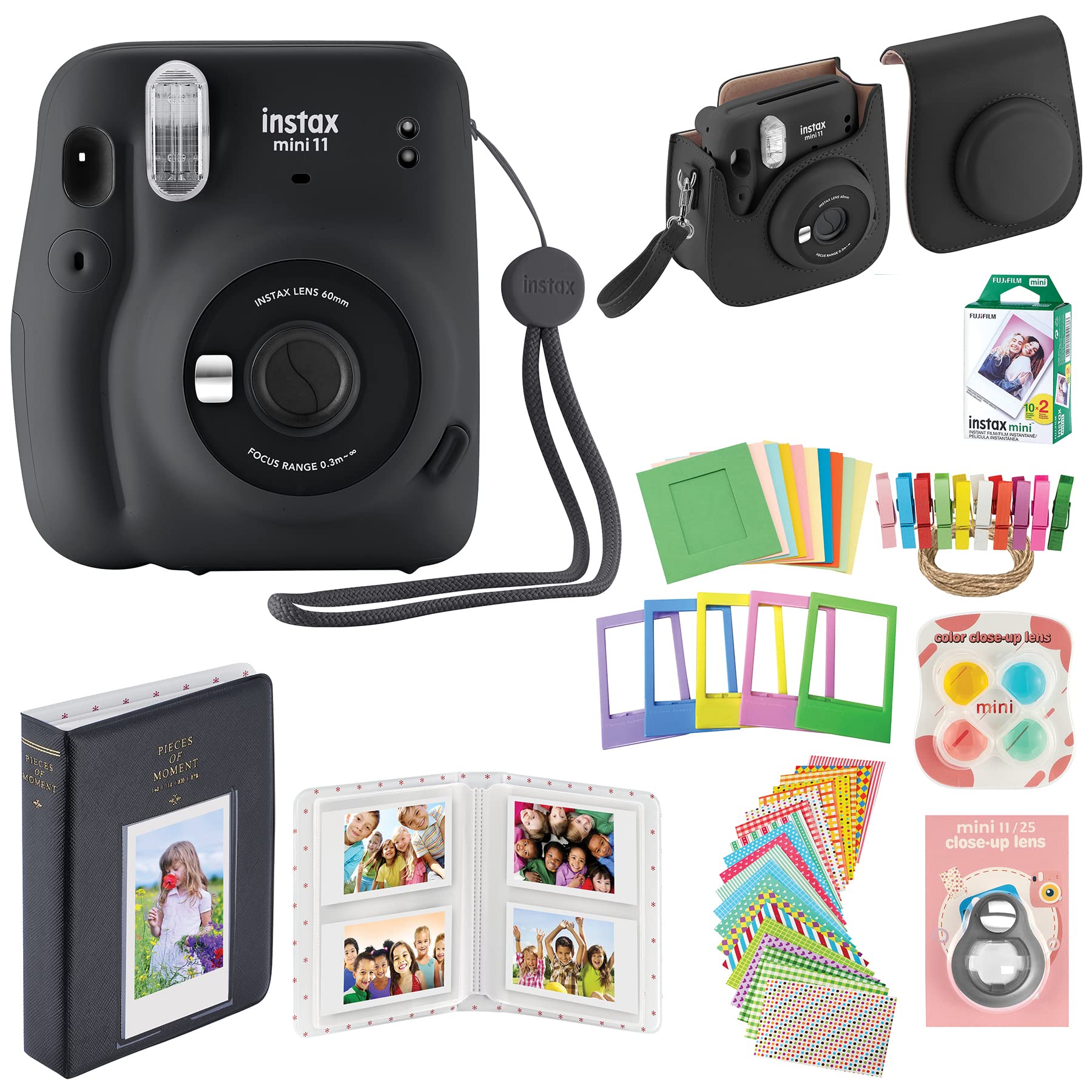 Fujifilm Instax Mini 11 Instant Camera (Charcoal Grey) with Case, 20 Fujifilm Films and More Accessories Photo Microfiber Cloth…