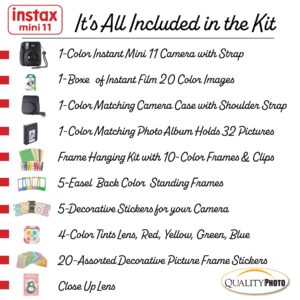 Fujifilm Instax Mini 11 Instant Camera (Charcoal Grey) with Case, 20 Fujifilm Films and More Accessories Photo Microfiber Cloth…