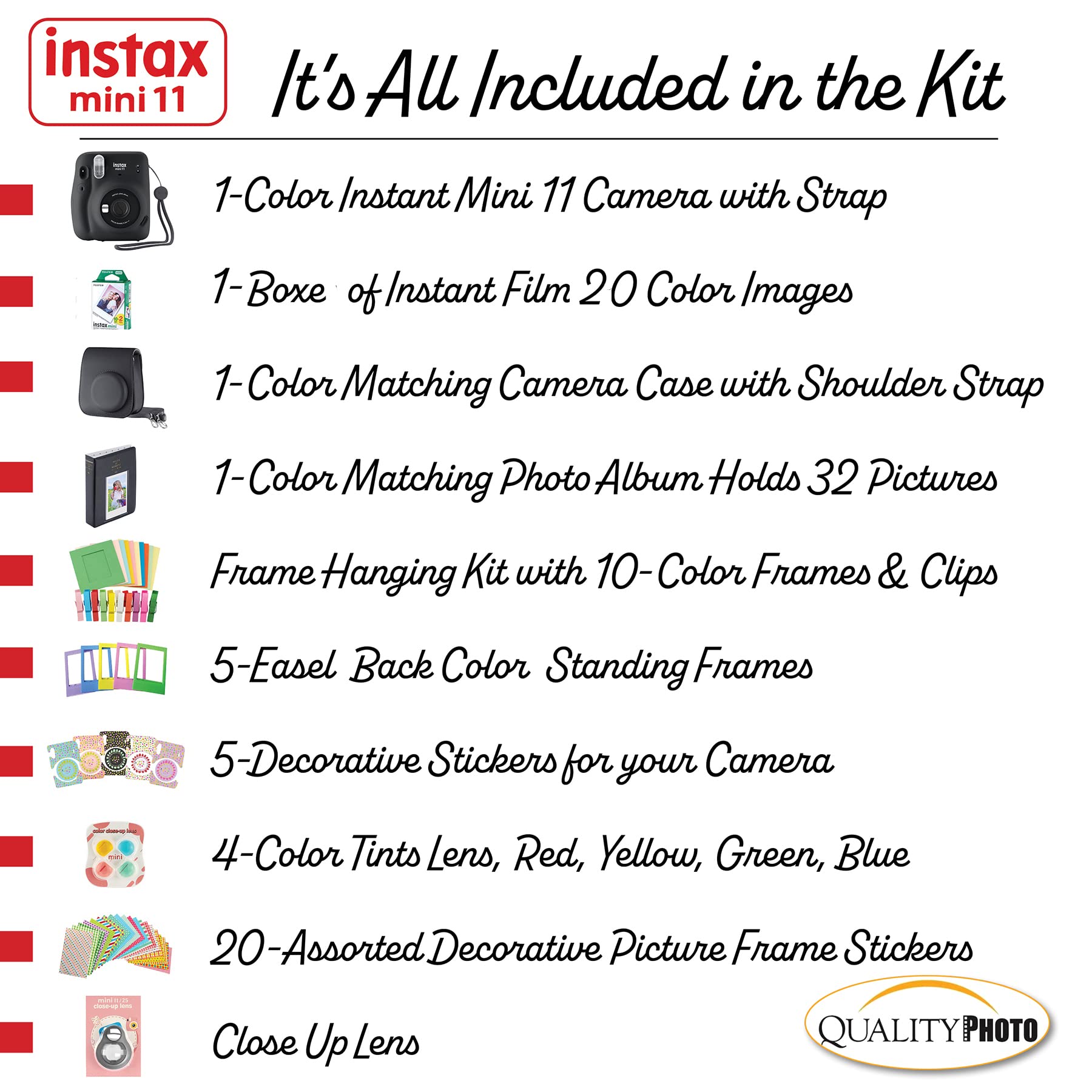 Fujifilm Instax Mini 11 Instant Camera (Charcoal Grey) with Case, 20 Fujifilm Films and More Accessories Photo Microfiber Cloth…