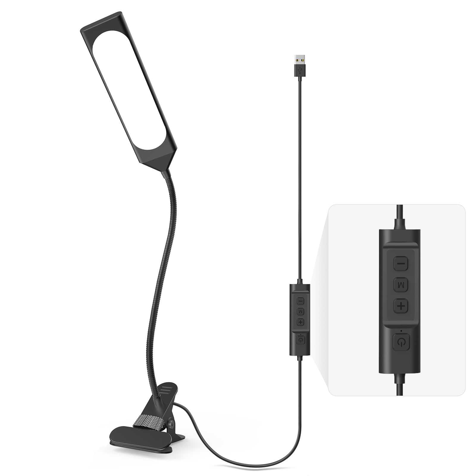 GARMESE LED Desk Lamp, Clip on Lamp for Home Office 5W Eye-Caring USB Light Gooseneck Lamp Dimmable 6 Brightness Levels 3 Color Temperatures Reading Lamp for Bed Headboard Black 5W