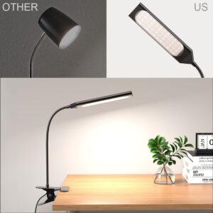 GARMESE LED Desk Lamp, Clip on Lamp for Home Office 5W Eye-Caring USB Light Gooseneck Lamp Dimmable 6 Brightness Levels 3 Color Temperatures Reading Lamp for Bed Headboard Black 5W