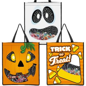 joyin 3 pcs halloween large tote see-through bags 22.5” x 13.75” grocery tote trick or treat grocery goody bags for trick or treating, grocery shopping and more