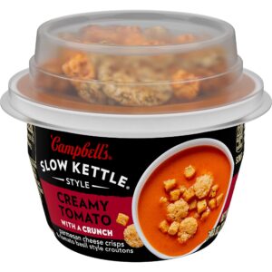 campbell's slow kettle style creamy tomato soup with a crunch, 7 oz microwavable cup (case of 6)