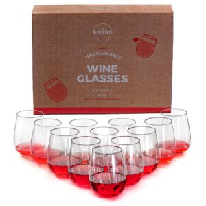 YO BISTRO Unbreakable Stemless Wine Glasses | Set of 12 | 100% Tritan Shatterproof Plastic | 16 Oz | Dishwasher Safe