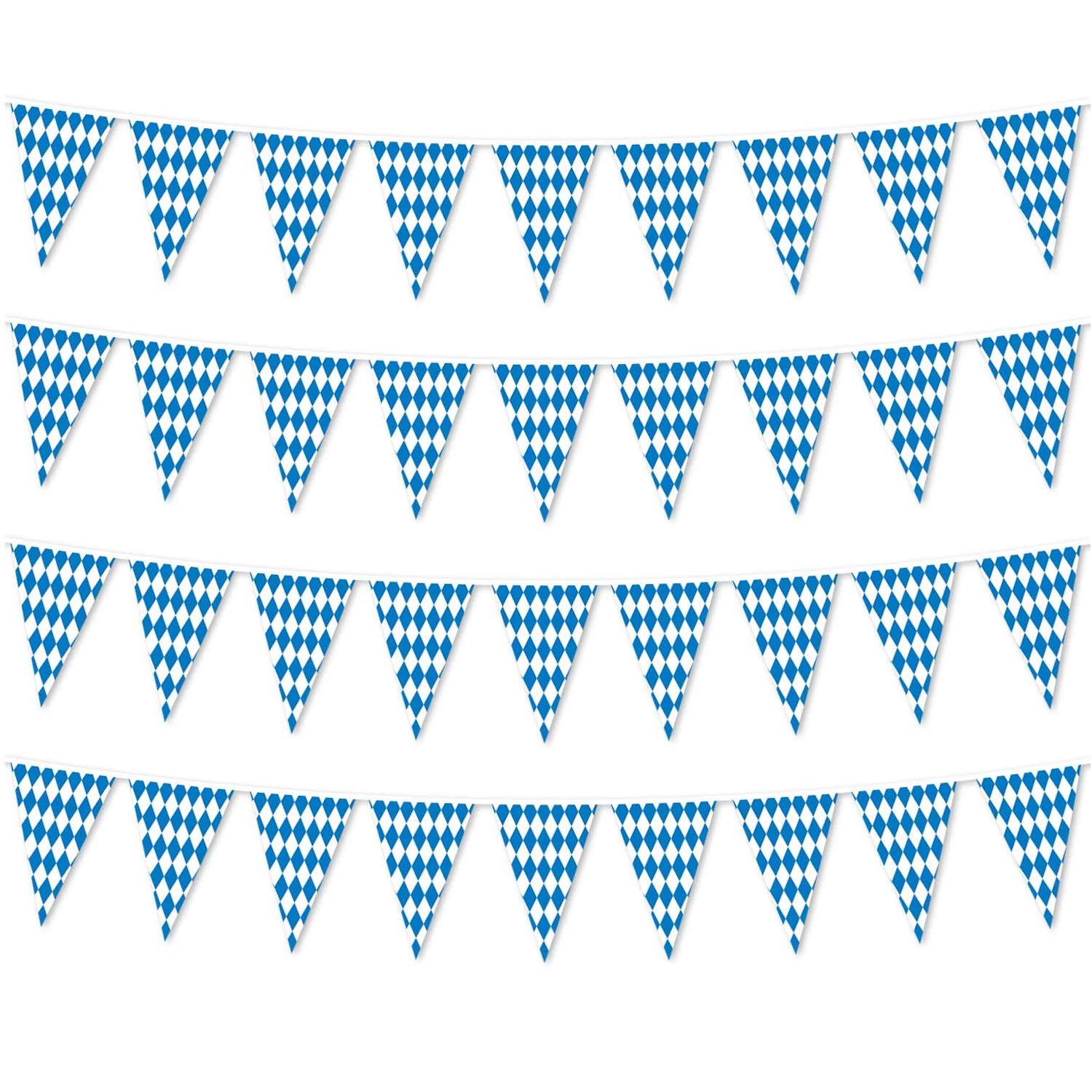 131 Feet Oktoberfest Bavarian Banner Flag- 4 Packs Oktoberfest Bavarian Blue White Pennant Banner for German Oktoberfest Themed Party Decorations