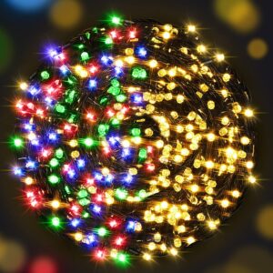 amyhomie color changing christmas lights, 108ft 300led warm white multicolor christmas string lights, 8 modes waterproof fairy string lights for outdoor & indoor christmas tree home patio garden decor