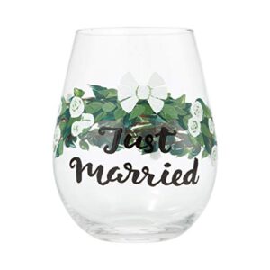 enesco designs by lolita just married wedding hand-painted artisan stemless wine glass set, 20 ounce, multicolor