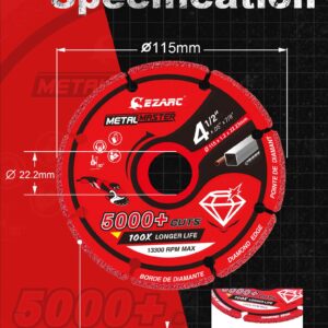 EZARC 4 1/2 Cut Off Wheels, Carbide Cutting Wheel, Angle Grinder Cutting Disc on Wood & Nails, Plaster, Plastics, 1Pack