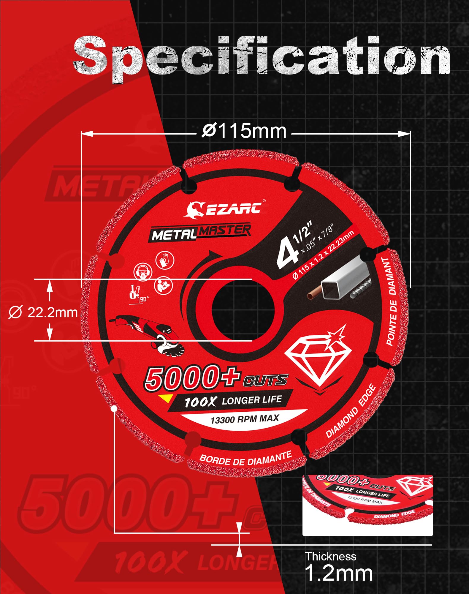 EZARC 4 1/2 Cut Off Wheels, Carbide Cutting Wheel, Angle Grinder Cutting Disc on Wood & Nails, Plaster, Plastics, 1Pack