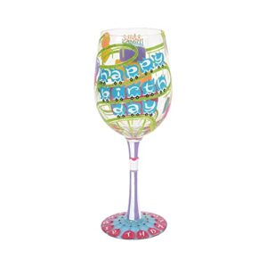 Enesco Designs by Lolita Happy Birthday Roller Coaster Hand-Painted Artisan Wine Glass, 1 Count (Pack of 1), Multicolor