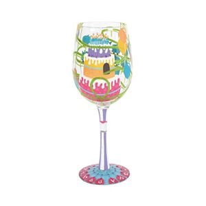 Enesco Designs by Lolita Happy Birthday Roller Coaster Hand-Painted Artisan Wine Glass, 1 Count (Pack of 1), Multicolor