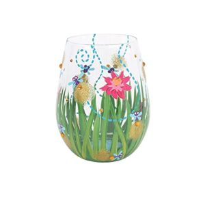 enesco designs by lolita firefly hand-painted artisan stemless wine glass, 1 count (pack of 1), multicolor