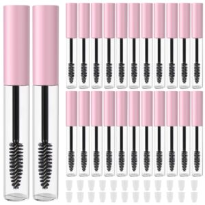 ronrons 24 pieces 10ml mini mascara tube empty castor oil container with pink cap eyelash wand brush and rubber inserts for home and travel diy makeup artist