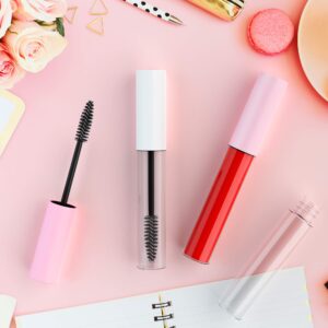 RONRONS 24 Pieces 10ml Mini Mascara Tube Empty Castor Oil Container with Pink Cap Eyelash Wand Brush and Rubber Inserts for Home and Travel DIY Makeup Artist