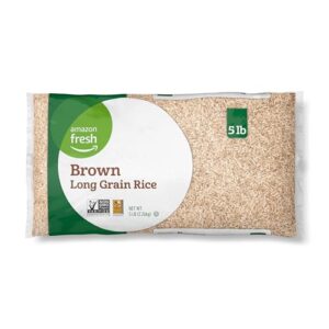 amazon fresh, brown long grain rice, 5 lb (previously happy belly, packaging may vary)