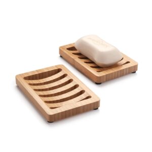 AmazerBath Bamboo Soap Dish, Wooden Soap Holder , 2 Pack Soap Dishes for Bar Soap, Wooden soap Tray, Kitchen Soap Tray Self Draining (Wooden Color)