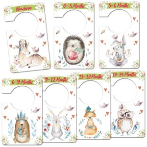 baby closet size dividers, woodland animal clothes organizer, baby closet dividers from newborn infant to 24 months, baby shower set for boys and girls, 7 pack.