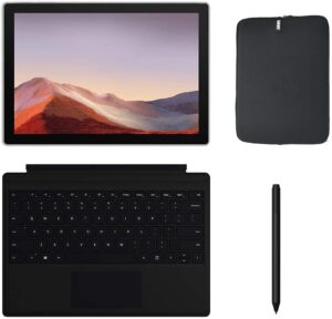 microsoft newest surface pro 7+ 12.3 inch touchscreen tablet pc bundle w/type cover, surface pen & sleeve, intel 10th gen core i5, 8gb ram, 128gb ssd, usb-c, windows 11, platinum (latest model)