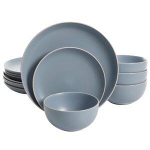 gibson home rockaway round stoneware dinnerware set, service for 4 (12pcs), blue