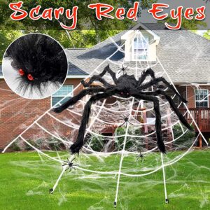 Giant Halloween Spider Web Decoration Large Spider Web for Outside House Fake Triangular Spider Web 17Feet Big Spider 59" and 20g Stretchable Spider Cobweb for Outdoor Yard Lawn Wall Home Porch House