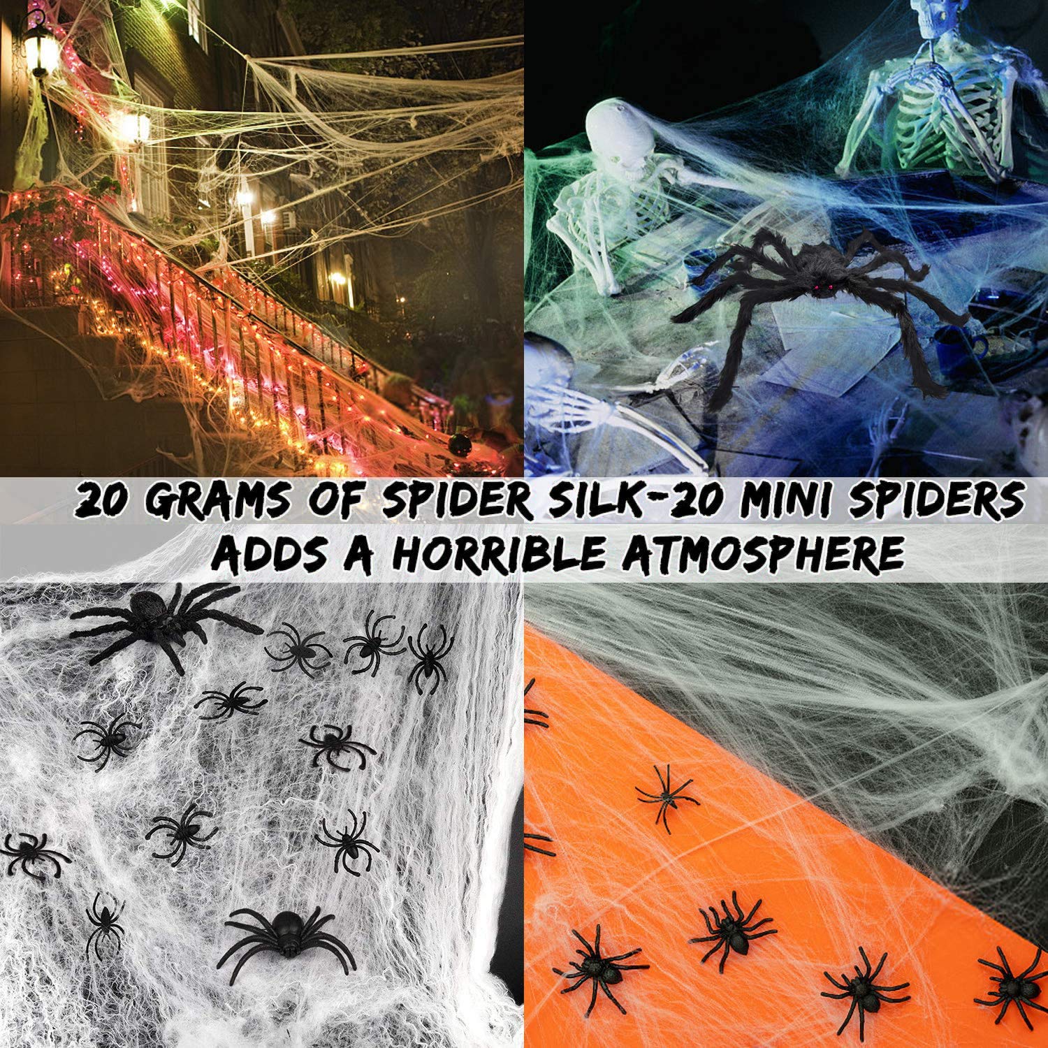 Giant Halloween Spider Web Decoration Large Spider Web for Outside House Fake Triangular Spider Web 17Feet Big Spider 59" and 20g Stretchable Spider Cobweb for Outdoor Yard Lawn Wall Home Porch House