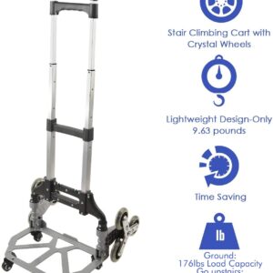 LEADALLWAY Stair Climbing Cart Aluminum Alloy Portable Climbing Cart 6 Crystal Wheels and 4 Universal Wheels Hand Cart with Climbing Rope