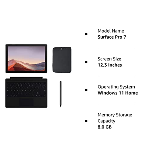 Newest Microsoft Surface Pro 7 12.3 Inch Touchscreen Tablet PC Bundle w/Type Cover, Pen & WOOV Sleeve, Intel 10th Gen Core i5, 8GB RAM, 128GB SSD, WiFi, Windows 10, Platinum (Latest Model)