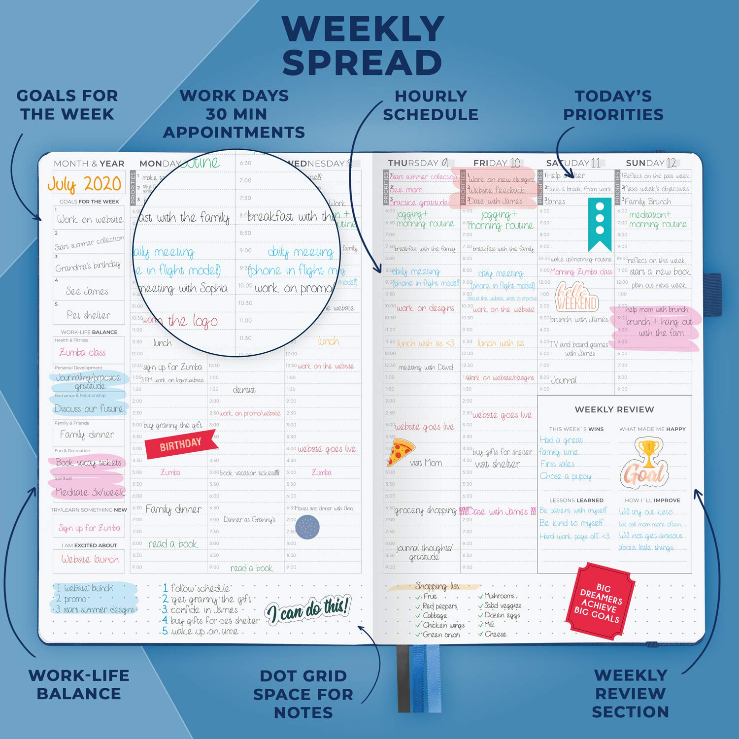 Clever Fox Planner Schedule – Undated Weekly & Monthly Life Planner with Time Slots, Appointment Book & Daily Organizer, A5 (Dark Blue)