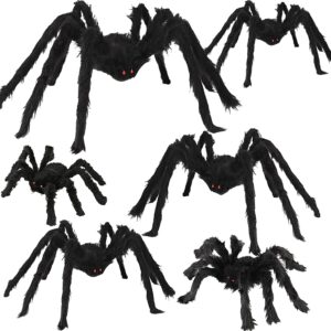 large spiders halloween giant spider decorations with big spiders halloween fake scary spider web for indoor outdoor yard lawn wall home porch house with 6pcs (49"/30"/30"/20"/12"/12" large sizes)