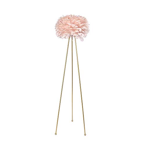 Maxax Feather Floor Lamp, Tripod Floor Lamp with Pink Feather Shade, Standing Light for Bedrooms/Dining Room/Living Room/Kitchen,Gold Classic