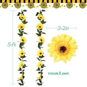 33 Pieces Sunflower Party Supplies, Sunflower Happy Birthday Banner, Big Cake Topper, Yellow Sunflower Cupcake Topper, Sunflower Garland, Tissue Paper Fans, Paper Pom Poms, Colorful Balloon for Party