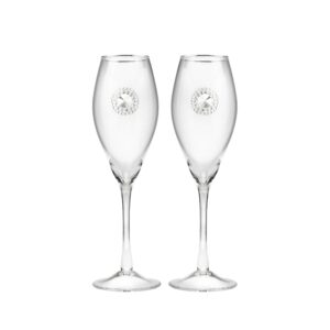 popov 10457-076, 8-1/4 oz brooch swarovski jeweled wine glasses w/ rhinestones, stemmed crystal flutes, set of 2