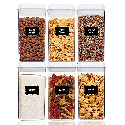 Vtopmart Airtight Food Storage Containers, 6 Pieces Medium BPA Free Plastic Canister with Easy Lock Lids, for Kitchen Pantry Organization and Storage, Include 24 Labels