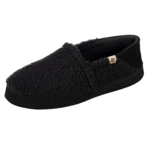 acorn men's moc slipper suede warm micro-fleece lining, black berber with collapsible heel, 12-13