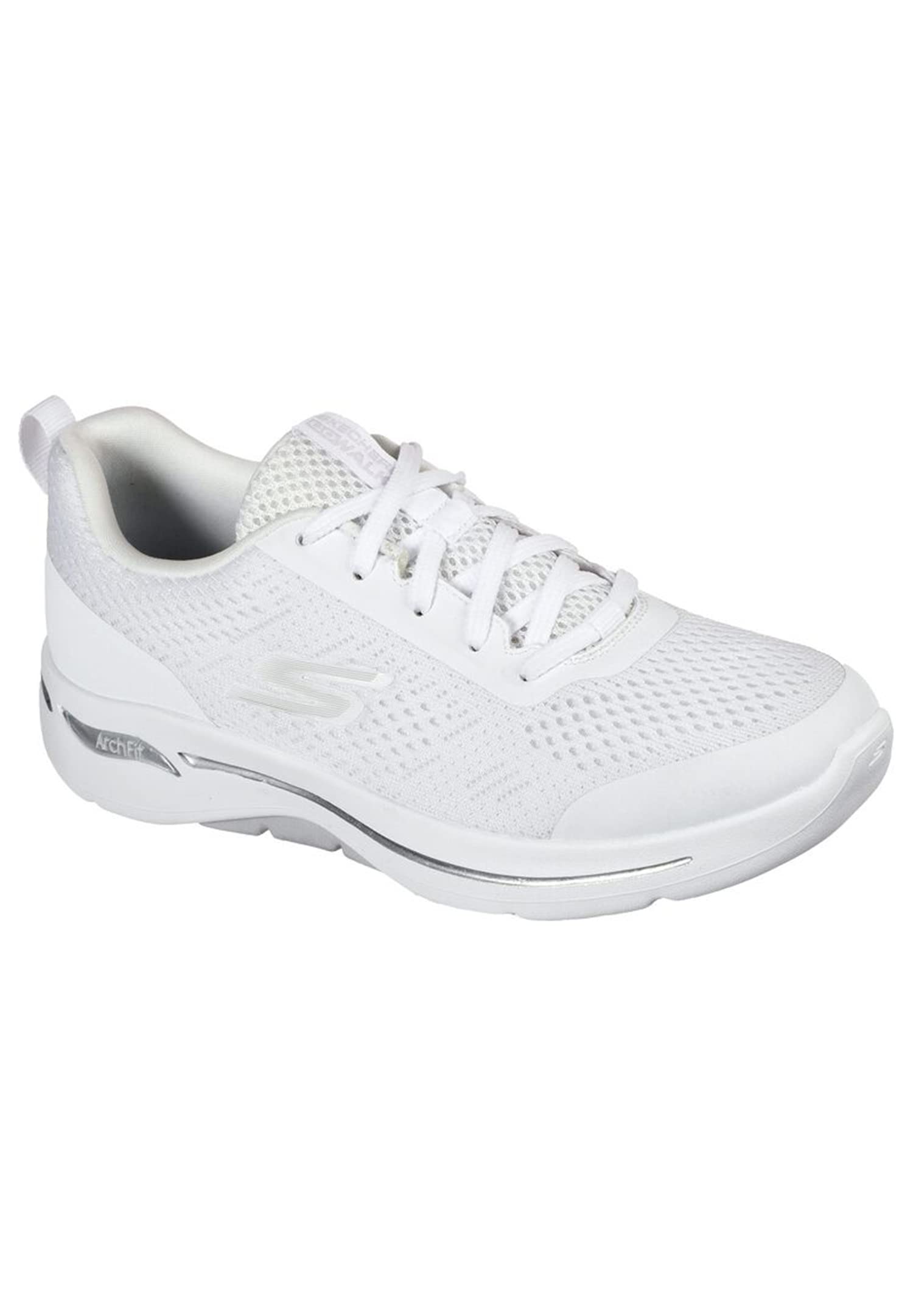 Skechers Women's Performance GO Walk Arch FIT-Motion Breeze Sneaker, White/Silver, 8