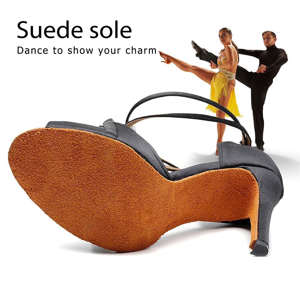 SWDZM Women's Latin Dance Shoes Peep toe Ballroom Salsa Practice Party Wedding Dancing Sandals,Heel-4",Model-1030 Black 7 US