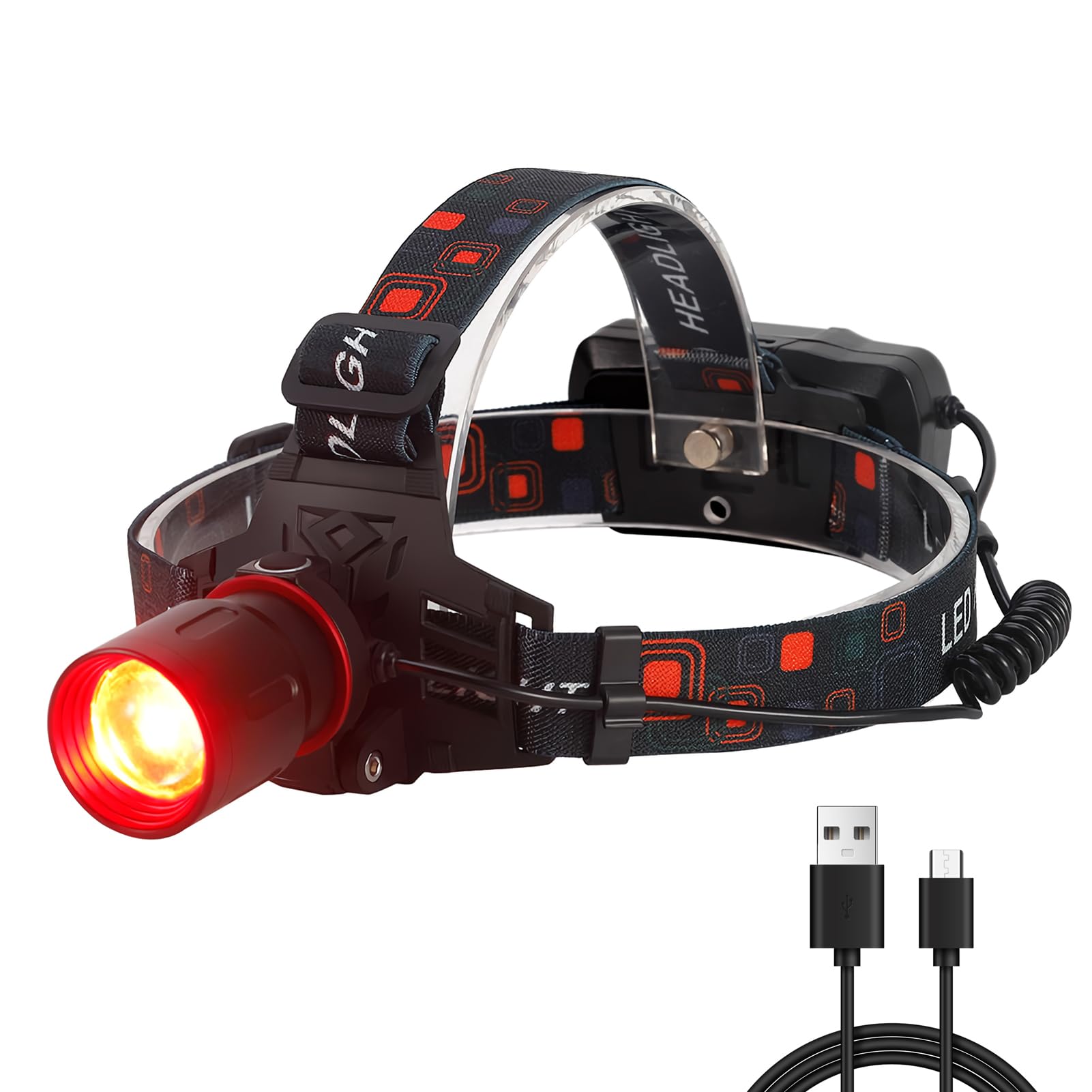 XLENTGEN Red Light Hunting Headlamp Rechargeable Red LED Headlamps 3 Modes Super Bright Red Headlamp for Coon Coyote Hog Predator Hunting Astronomy & Night Photography (Batteries Included)