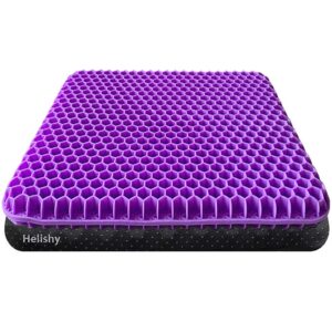 gel seat cushion, double thick gel cushion for long sitting with non-slip cover, breathable honeycomb chair pads absorbs pressure points for wheelchair car seat home office chairs (16.5x14.5x1.6inch)