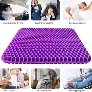 Gel Seat Cushion, Double Thick Gel Cushion for Long Sitting with Non-Slip Cover, Breathable Honeycomb Chair Pads Absorbs Pressure Points for Wheelchair Car Seat Home Office Chairs (16.5x14.5x1.6inch)