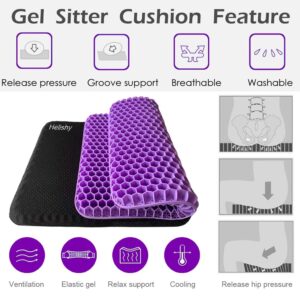 Gel Seat Cushion, Double Thick Gel Cushion for Long Sitting with Non-Slip Cover, Breathable Honeycomb Chair Pads Absorbs Pressure Points for Wheelchair Car Seat Home Office Chairs (16.5x14.5x1.6inch)
