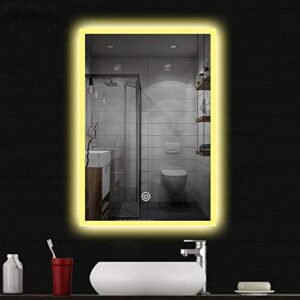 cangfort 28"x 20" bathroom mirror horizontal/vertical anti-fog wall mounted makeup mirror with led light over vanity