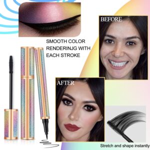 4d Silk Fiber Lash Mascara, Ksndurn Mascara - Waterproof Mascara - Sky High Mascara Black Volume and Length Lengthening No Clumping