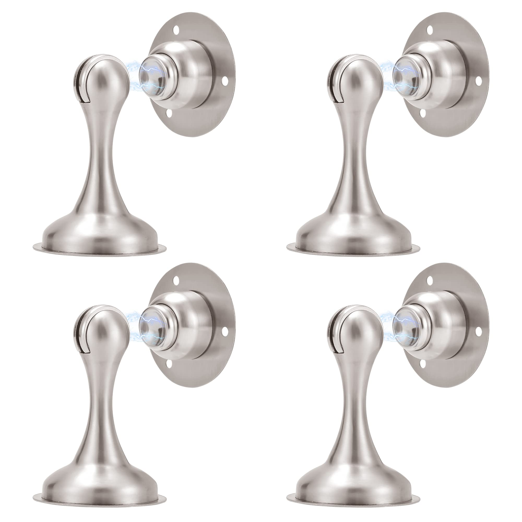 Magnetic Door Stop Brushed Nickel Magnetic Door Stopper Magnet Door Stops with Double-Sided Adhesive Tape No Drilling Wall Mount Door Stop for Keep Your Door Open 4 Pack