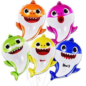 katchon, baby shark balloons set - big, 25 inch, pack of 5 | baby shark foil balloons for baby shark birthday decorations | under the sea party decorations | 1st baby shark birthday party supplies
