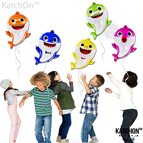 KatchOn, Baby Shark Balloons Set - Big, 25 Inch, Pack of 5 | Baby Shark Foil Balloons for Baby Shark Birthday Decorations | Under The Sea Party Decorations | 1st Baby Shark Birthday Party Supplies