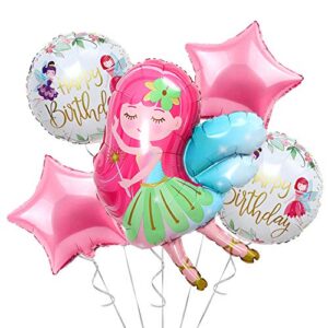 fairy princess party decorations balloons for birthday party | perfect floral wonderland fairies themed mylar foil helium balloon decor | magical fairy tale balloon set for girls in pink & white