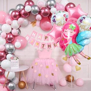 Fairy Princess Party Decorations Balloons for Birthday Party | Perfect Floral Wonderland Fairies Themed Mylar Foil Helium Balloon Decor | Magical Fairy Tale Balloon Set for Girls in Pink & White