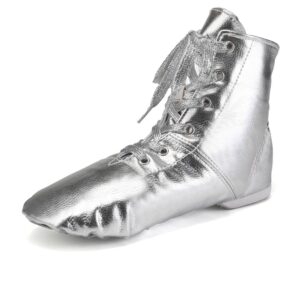 hipposeus women's jazz shoes silver split sole dance boots ankle dance shoes for men, us 7.5