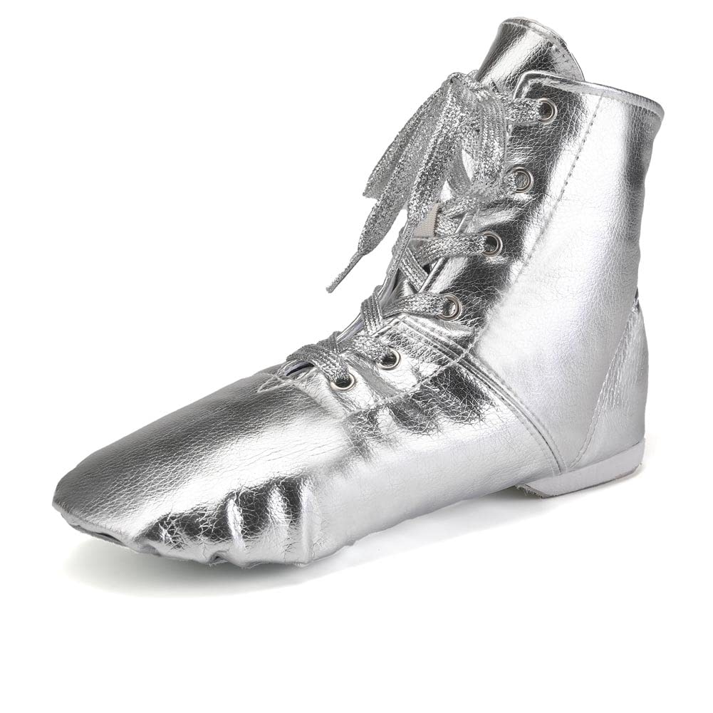 HIPPOSEUS Women's Jazz Shoes Silver Split Sole Dance Boots Ankle Dance Shoes for Men, US 7.5